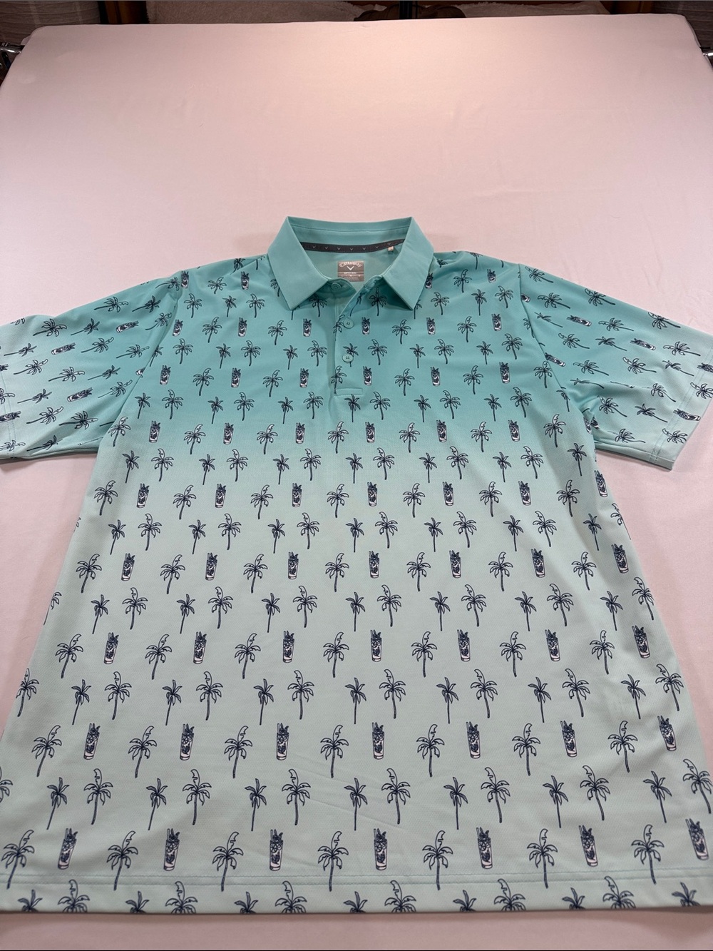 Callaway Mint Green Palm-Print Golf Polo Size L